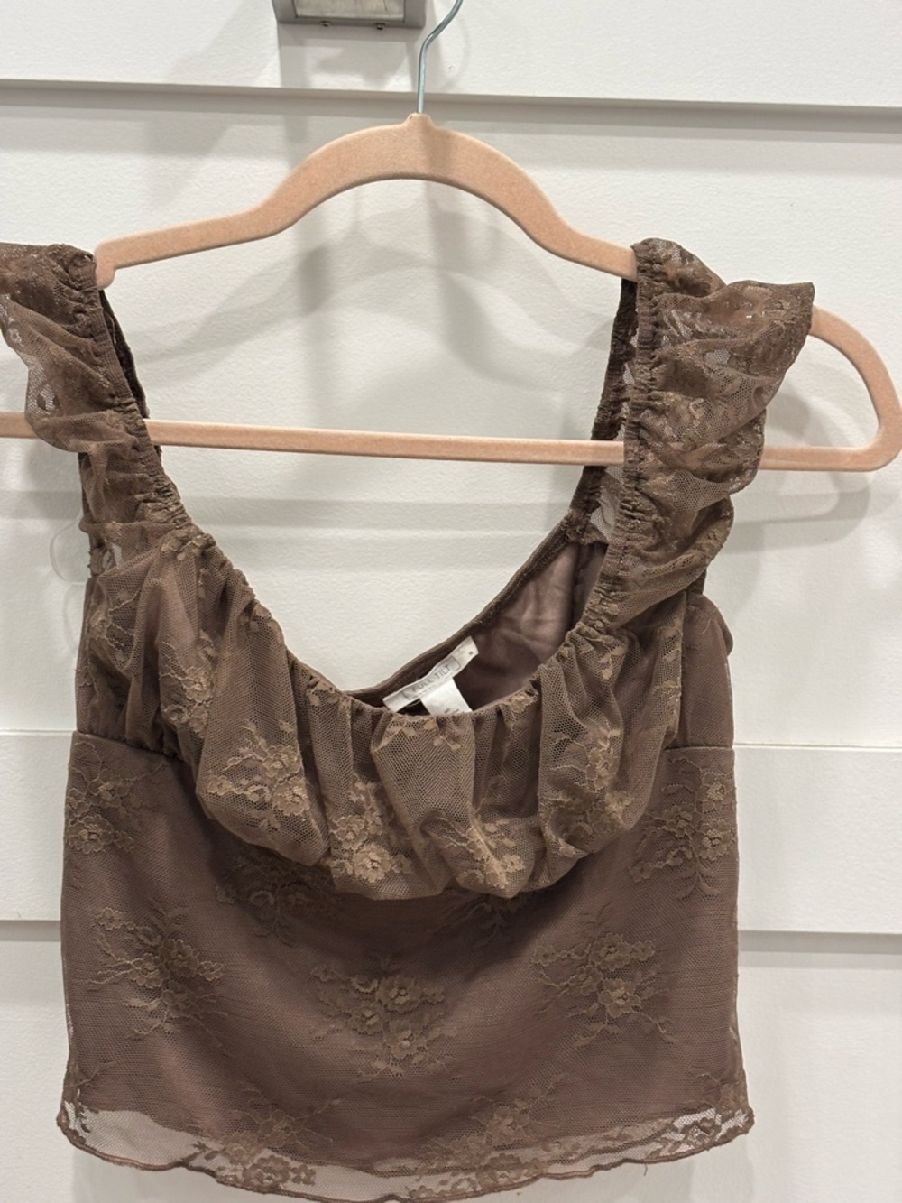 Full Tilt Brown Lace Ruffle Tank Top
